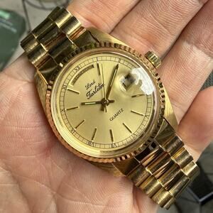 NOS Lord Tarleton Gold Toned Presidential Day Date Quartz Wrist Watch Men’s NEW
